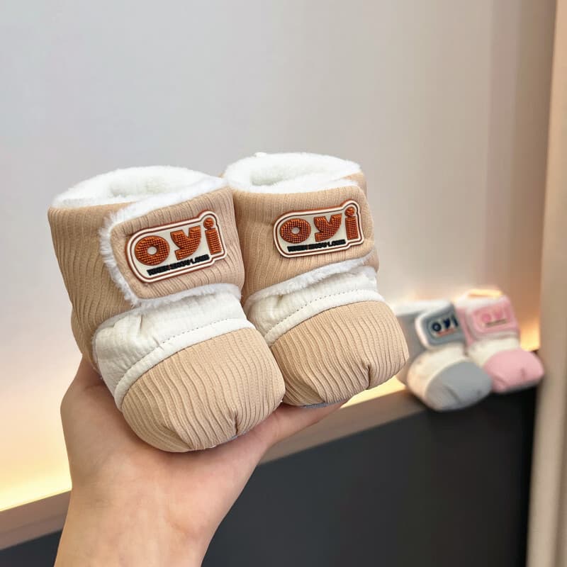 Winter Baby Velcro Thick Cotton Shoes Non-Slip Soft Sole 6-12 Months Unisex Macaron Color Fleece-Lined Warm Shoes