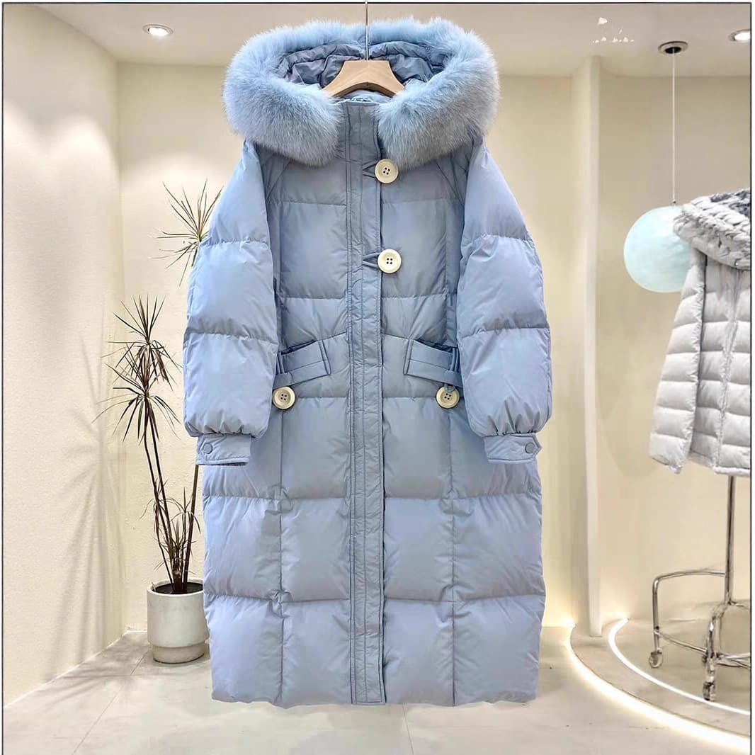 Pinghu White Duck Down Jacket with Fur Collar Mid-Length Winter Coat Women's Shisanhang Discount Women's Clothing Clearance Wholesale
