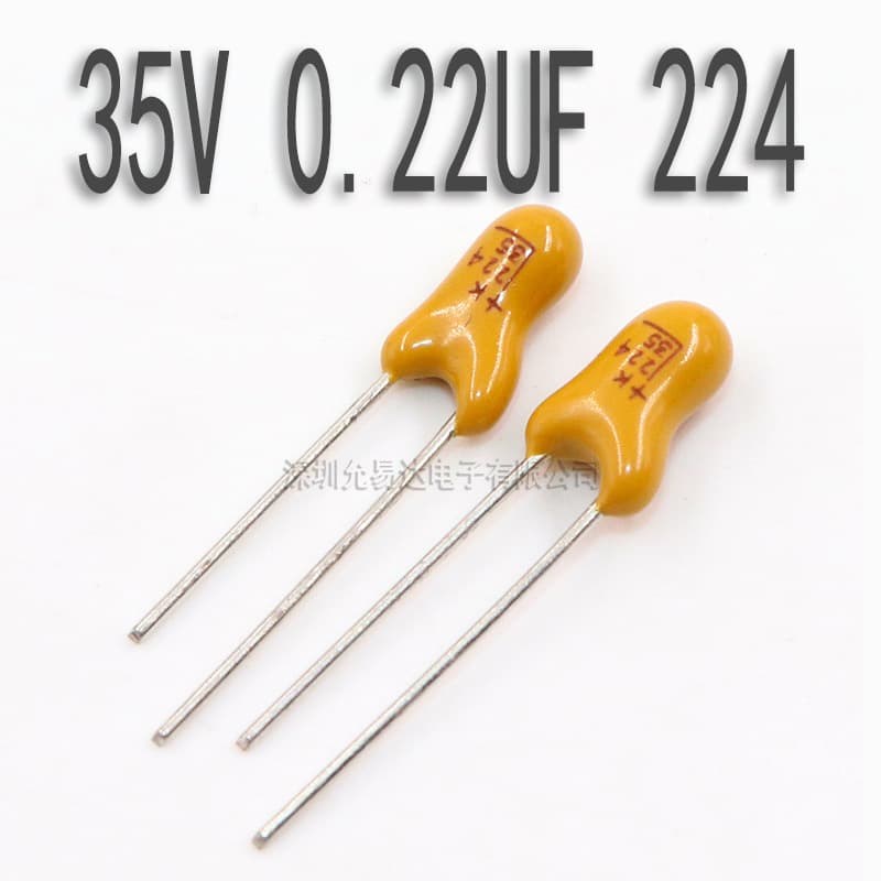 Through-Hole Tantalum Capacitor 35V 0.22uF Marked 224