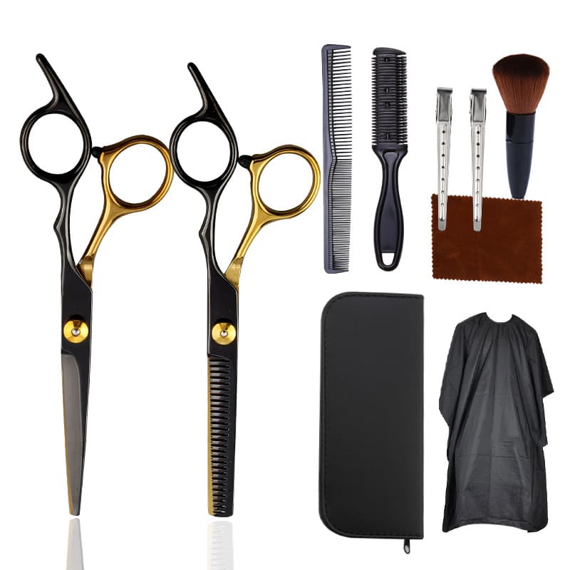 Factory Wholesale Black Gold Barber Scissors Hairdressing Scissors Straight Shear Thinning Texturizing Tooth Shear Tool Set