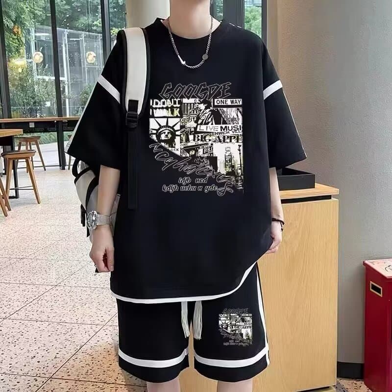 Casual Sporty Summer Outfits For Teenage Boys Short Sleeve T-shirt Checkered Suit Fashionable 2-piece Set Stylish Ensemble
