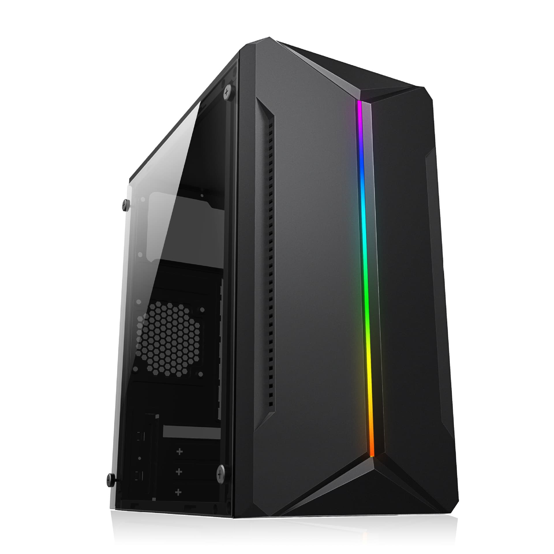 Side Window LED Strip Desktop PC Case for Gaming/Office/Business/Home Use, Mini Chassis Compatible with M-ATX/Small-Mid Motherboards