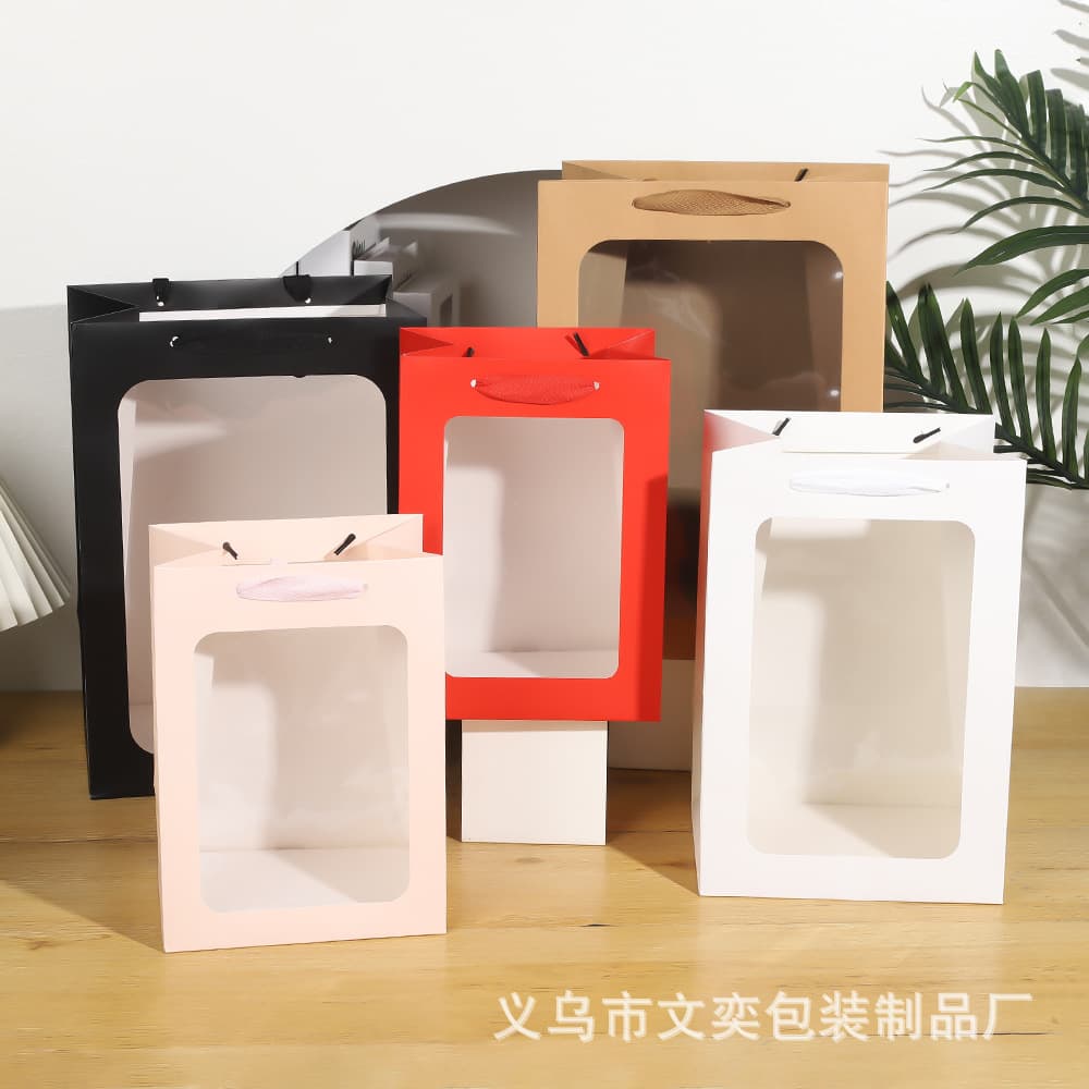 Transparent window handbag Teacher's Day flower packaging bag trade fair gift bag accompanying doll opening window gift