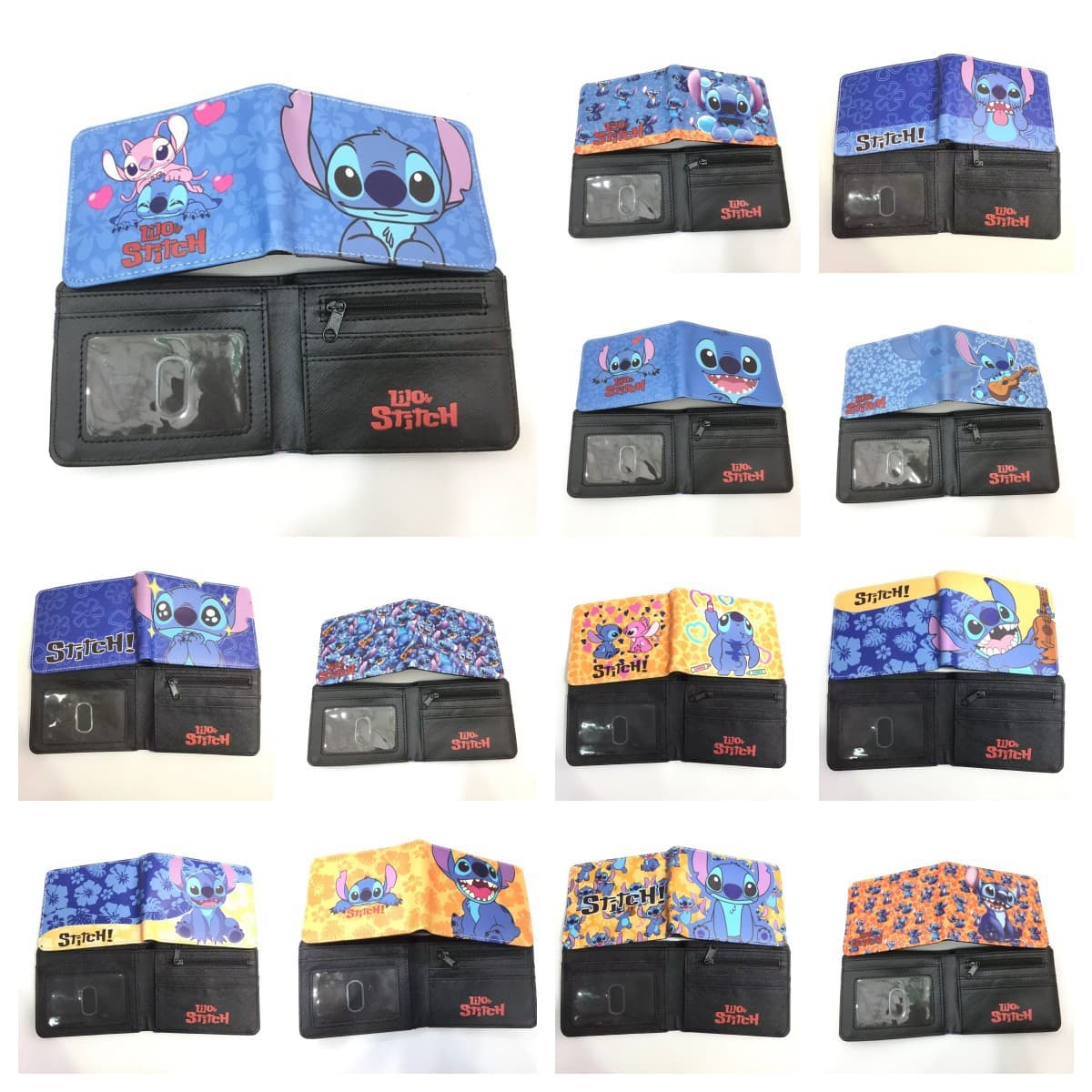 Cartoon Stitch Short Wallet Blue Long Ears Stitch Lilo & Stitch Men Women PU Leather Coin Purse Wallet