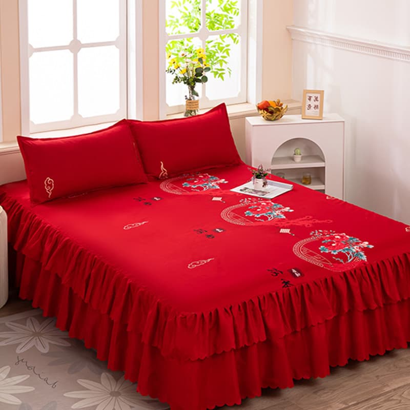 New Washable Silk Tencel Ice Silk Embroidered Bed Skirt Cover Solid Color Machine Washable 1.8m 2.0m Double Bed Sheet