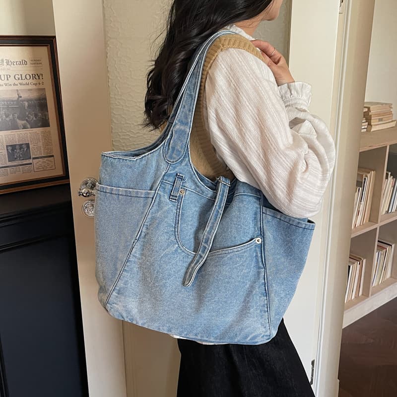 Vintage Casual Denim Shoulder Bag for Women 2026 Summer Large Capacity Tote Bag Simple Commute Handbag Cross-border