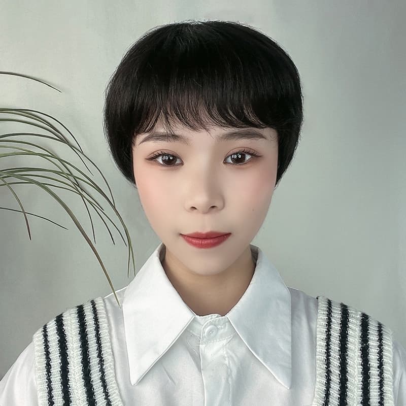 Wig Women's Short Hair Full Head Cover Chemical Fiber Head Cover Short Straight Hair Fluffy Natural Middle-Aged Mother Hair Cover Manufacturers Wholesale