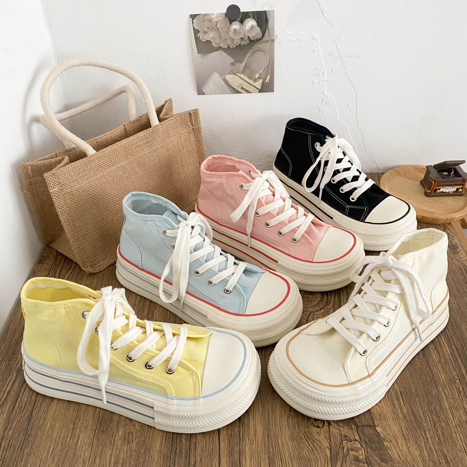 Dopamine High Top Thick Sole Canvas Shoes for Women, Spring Summer Slim Style, New Large Toe Box Skate Shoes, White