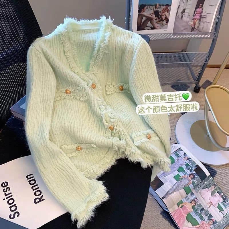 2025 Spring/Fall Soft Fringe Knit Cardigan Women's Top French Chanel-Style Fashion Versatile V-Neck Coat