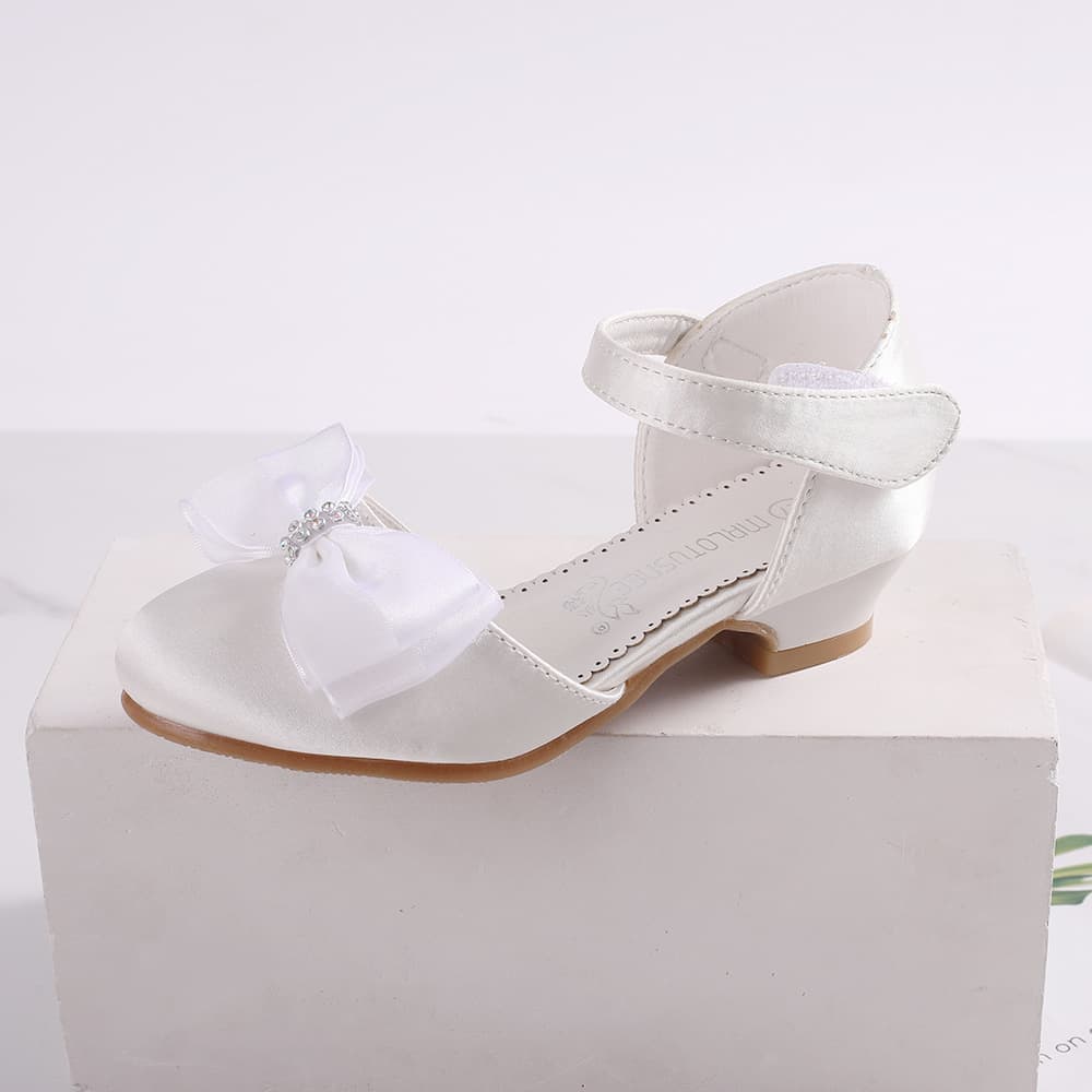 Low Heel Girls Dress Shoes Medium Large Child Bow Baptism Shoes Flower Girl Shoes Girl Flower Shoes