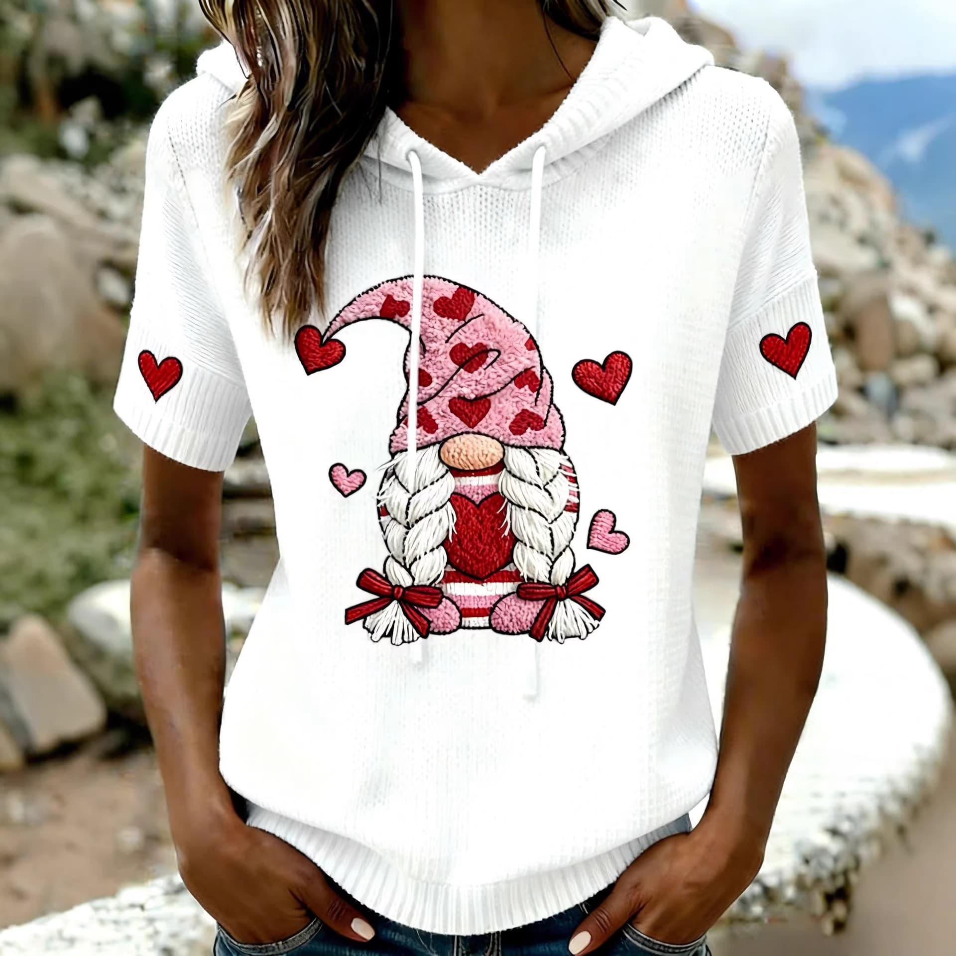 2026 Cross-Border European American Amazon New Women's Top 3D Digital Print Valentine's Day Cute Style Top