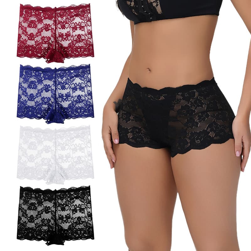 Women's Lace Boy Shorts European American Hot Panty Set High Waist Sexy Anti-Exposure Shorts