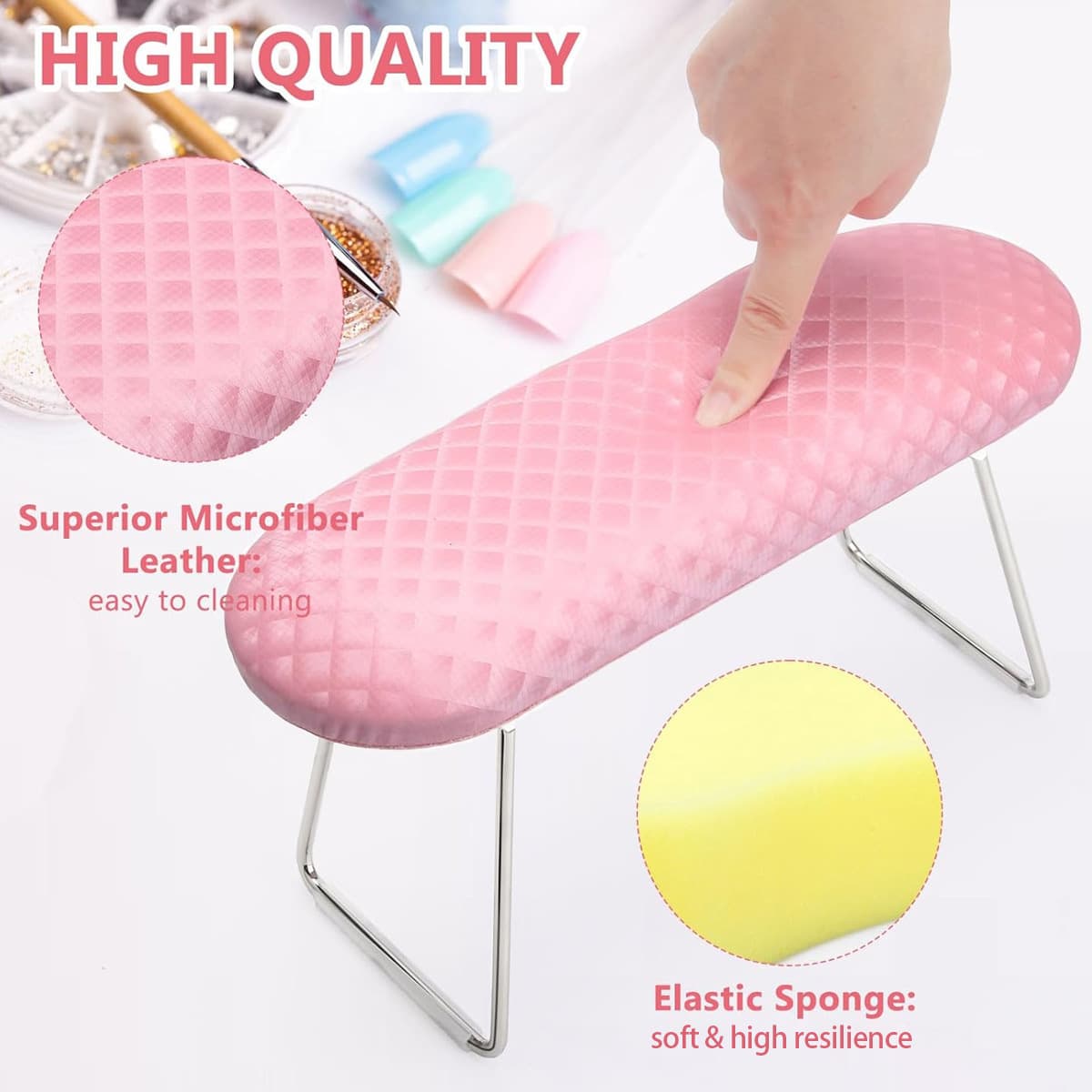 Professional Microfiber Leather Nail Arm Rest Hand Rest with Non-Slip Hand Holder Essential for Nail Technicians