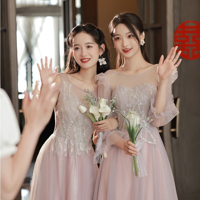 Pink Bridesmaid Dress 2026 New Long Slim Fit Sister Group Dress Performance Choir Uniform Wholesale