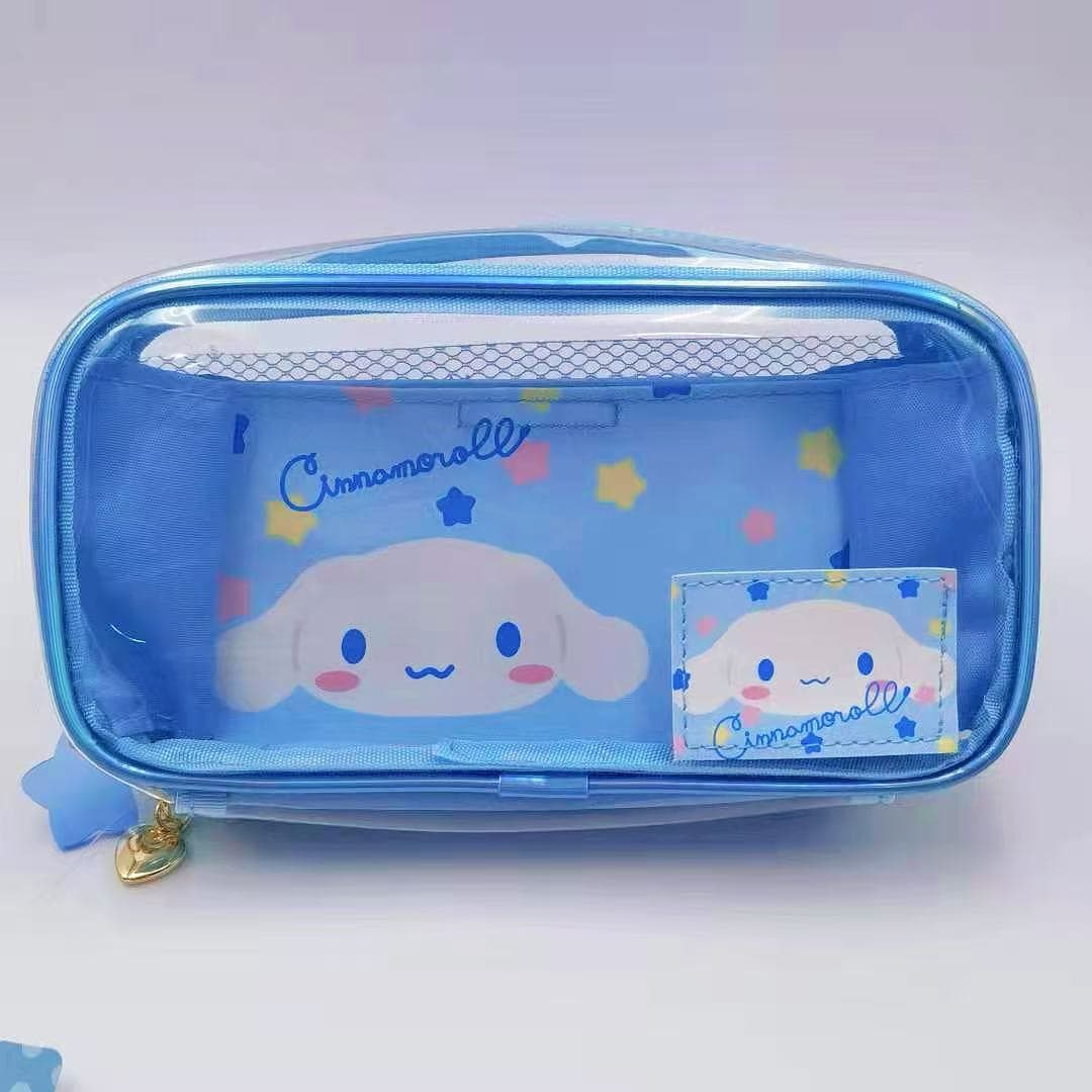 Cute Jelly Color Makeup Bag with Girly Charm, Cartoon Cinnamoroll PVC Transparent Large Capacity Toiletry Bag, Student Pencil Case, New