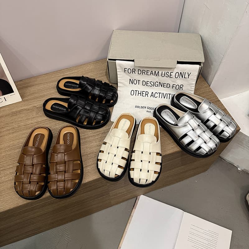 Baotou Half Slippers Women 2026 New Summer Casual Outdoor Woven Roman Sandals Slip-On Flat Sandals