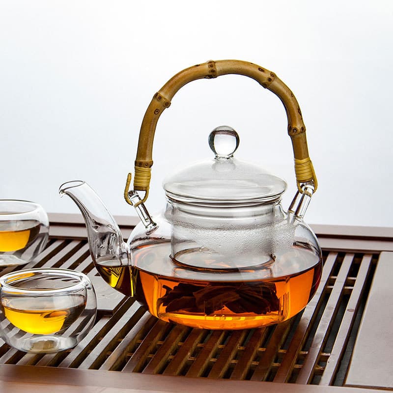 Manufacturer's Glass Teapot with Retro Bamboo Handle, Thickened Heat-Resistant Glass Tea Set for Fruit, Black, and Flower Tea