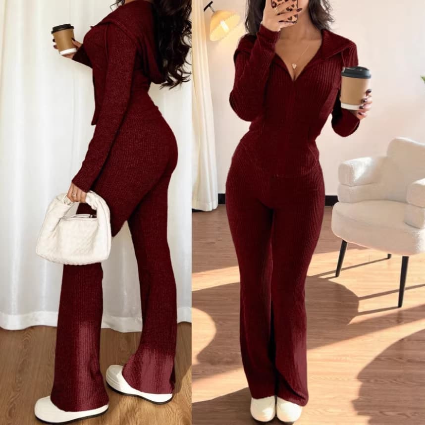 2026 European and American Cross-Border Trade Women's Slim Fit Spring and Autumn Casual Zip-Up Top and Pants Comfortable Set