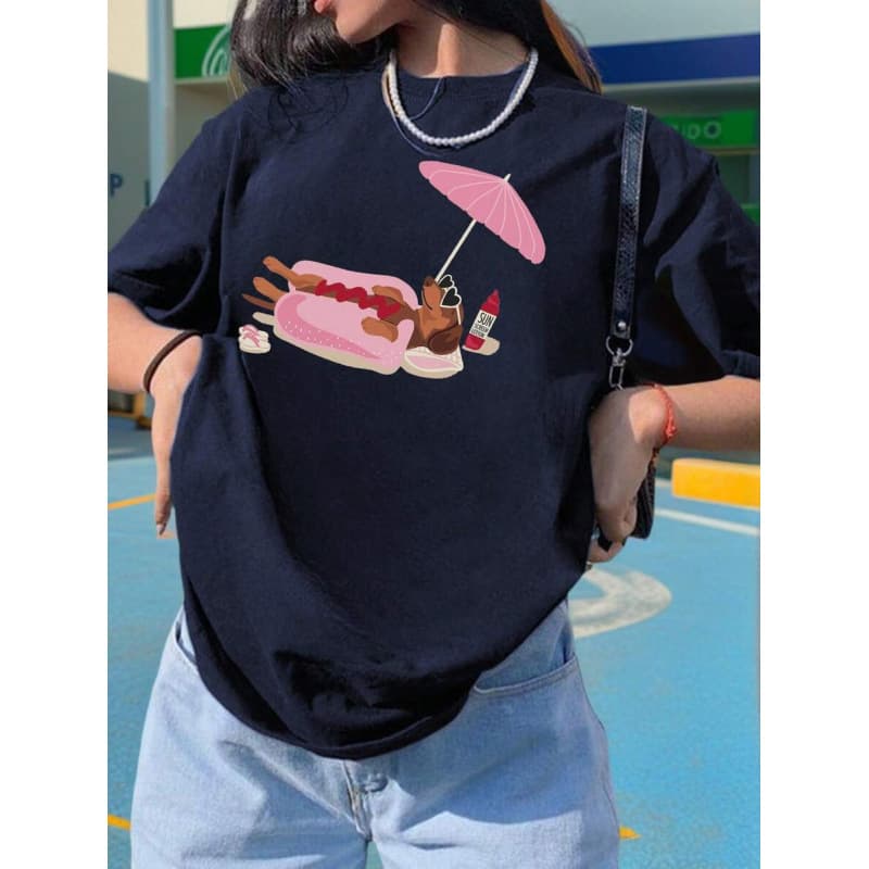 Ouma Cotton Women's Summer New Beach Sunbathing Dachshund Print