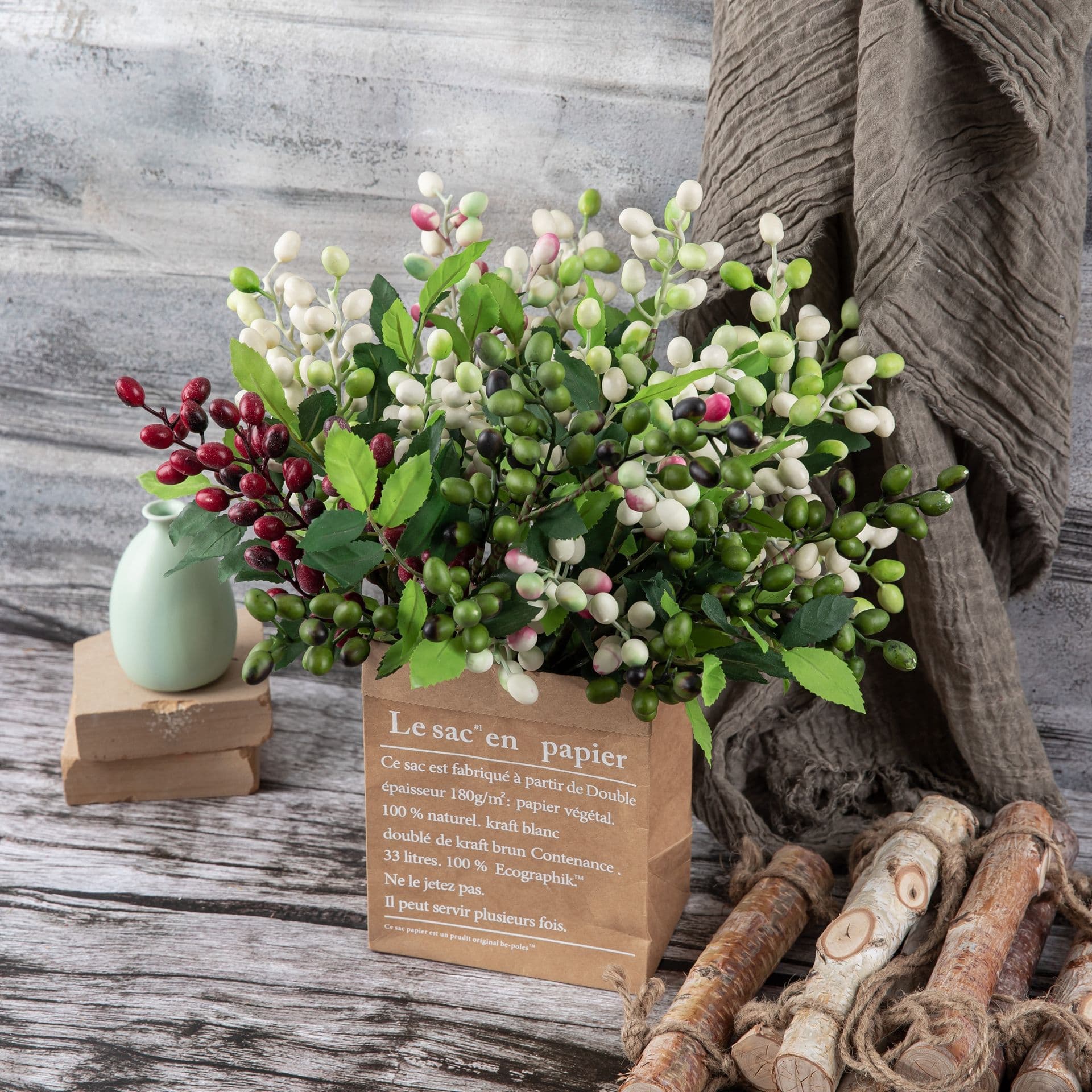 Christmas Artificial Flower Olive Fruit Branches Jelly Fruit Home Decoration Flower Wall Plant Wall Fake Flowers Mw30333