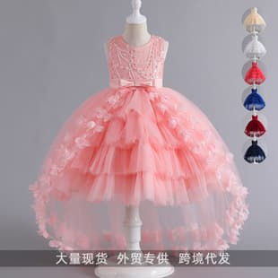 Girls Evening Gown Train Dress Sleeveless Princess Dress Tutu Cake Dress Banquet Dress Performance Costume