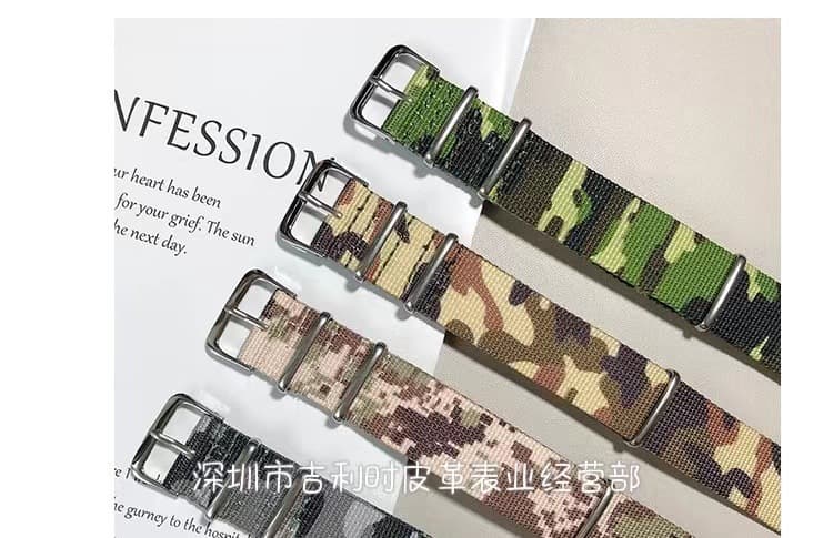 Printed Camouflage Nylon Long Strap, Soft and Breathable for Outdoor Sports Military Watch, NATO Universal for All Models