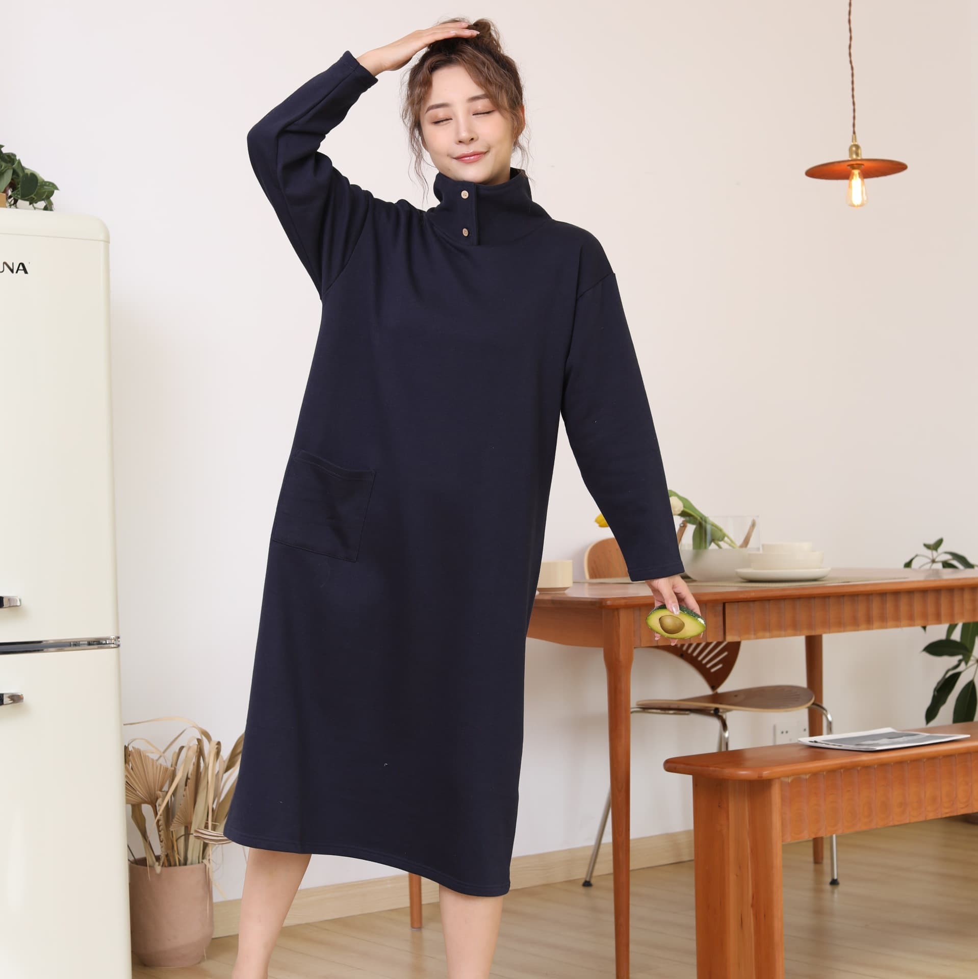 Autumn/Winter Thickened Sleepwear for Women, Wearable Outdoors, Hoodie Long Dress, High Neck Casual Warm Long Robe Nightgown, Wholesale Drop Shipping