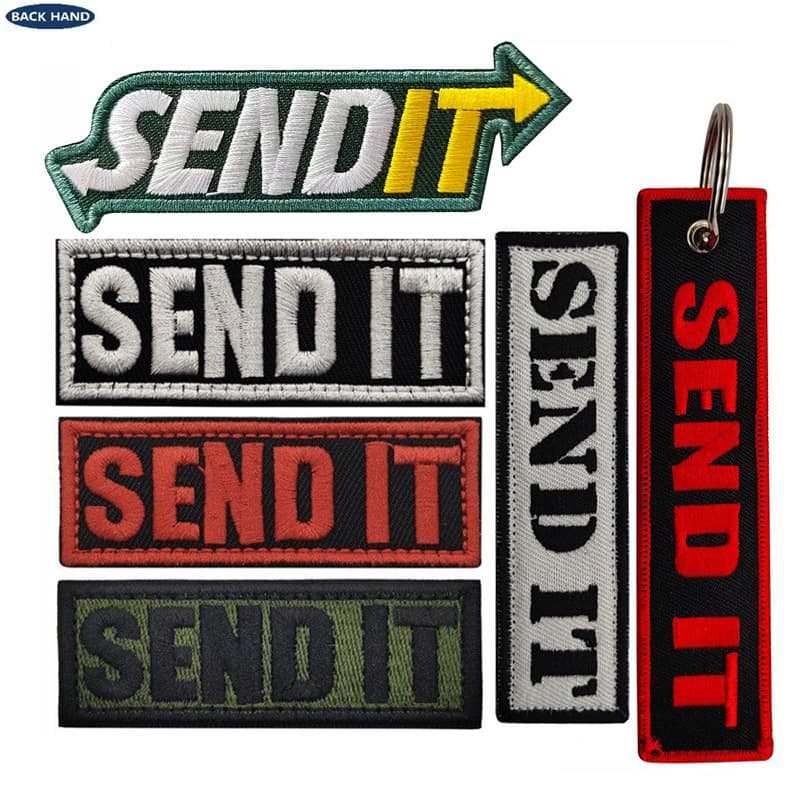 New Cross-Border Stock English Embroidered Patch SEND IT Velcro Patch Backpack Patch Keychain