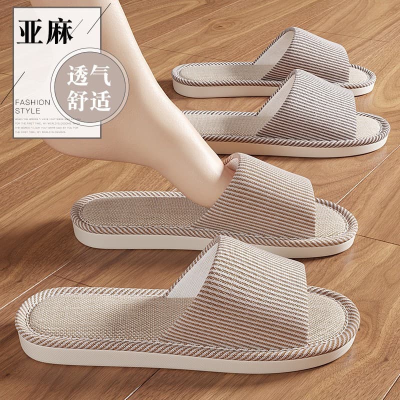 Odor-resistant linen slippers for men, indoor home use, non-slip, odor-resistant, soft-soled, quiet, all-season slippers for women, spring and autumn.