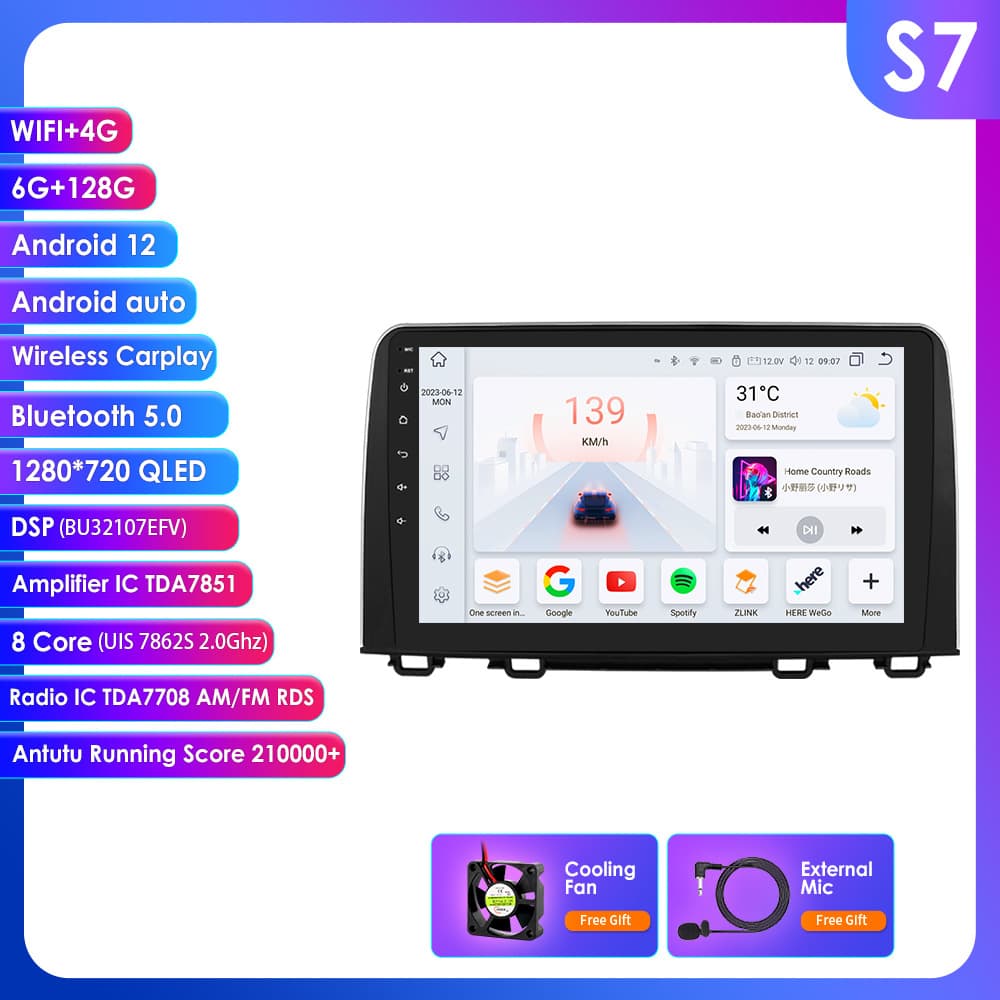 For 17-21 Honda CRV Center Console Large Screen Navigation Android Smart GPS Car Bluetooth Player