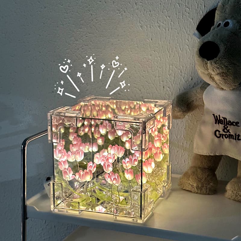 Girls' Birthday Gift Flower Field Cube Tulip Night Light DIY Handmade Material Kit Creative Small Toy