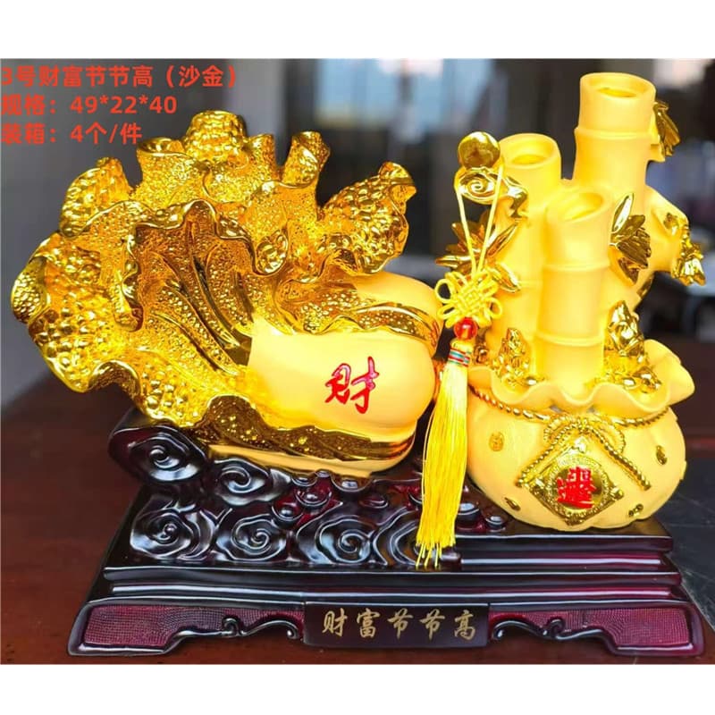 Golden Wealth Rises Higher, Attracting Wealth and Treasure Cabbage - Resin Craft Feng Shui Ornament for Opening Home Decoration Gift
