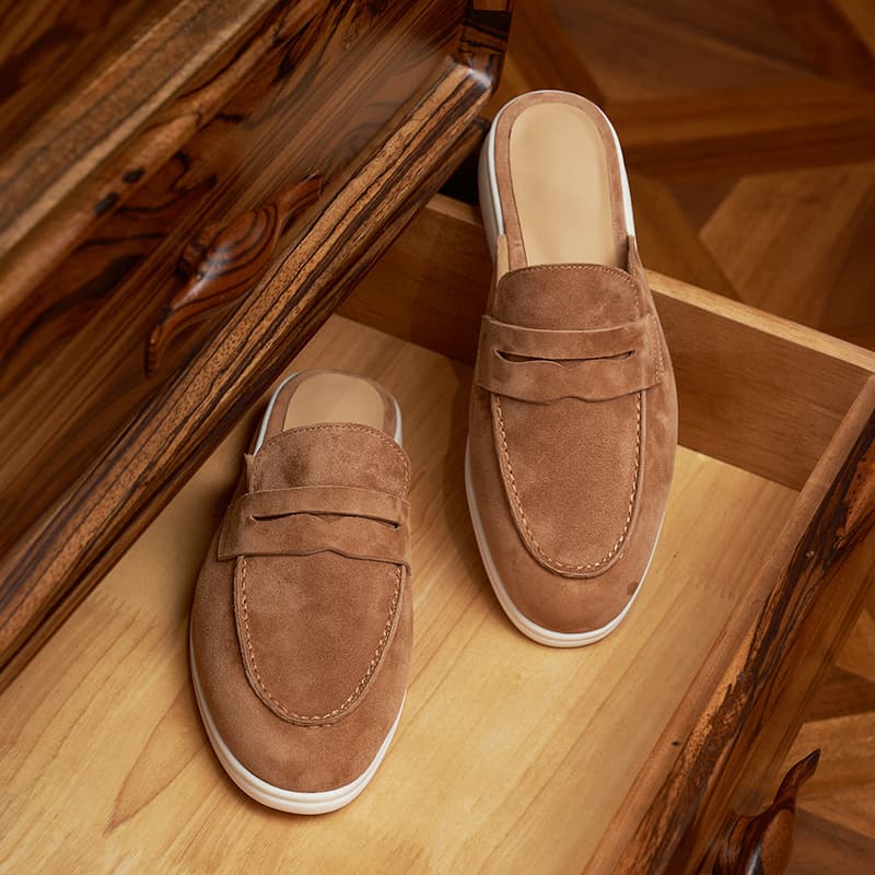 Frosted Sheepskin Half Slippers Men's Comfortable Casual Anti-Suede Half Slippers Leather Flat Half Slipper Loafers