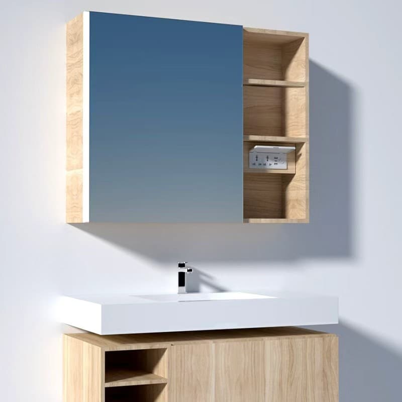 Smart bathroom mirror cabinet with built-in multi-national universal USB socket and C-certified international version charging power strip