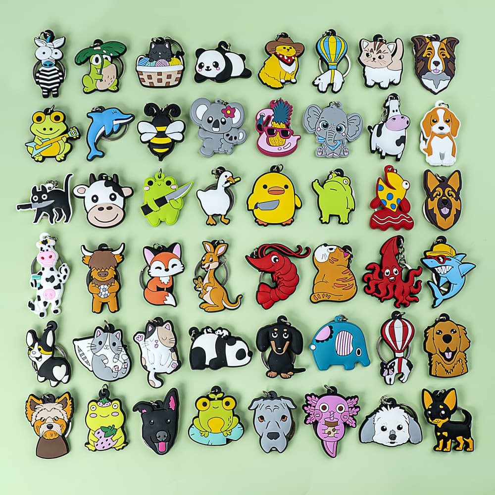 PVC Soft Rubber Keychain Pendant Anime Creative Single-Sided Cartoon Dog Cat Frog Keychain Backpack Accessory