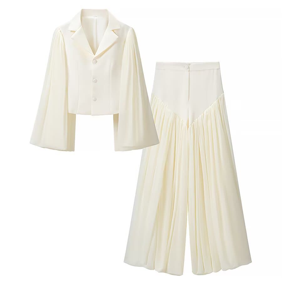 TAOP&ZA Women's 2026 Summer New Arrival High-Quality Fashion Commuter Women's Suit with Notched Collar and Puff Sleeves