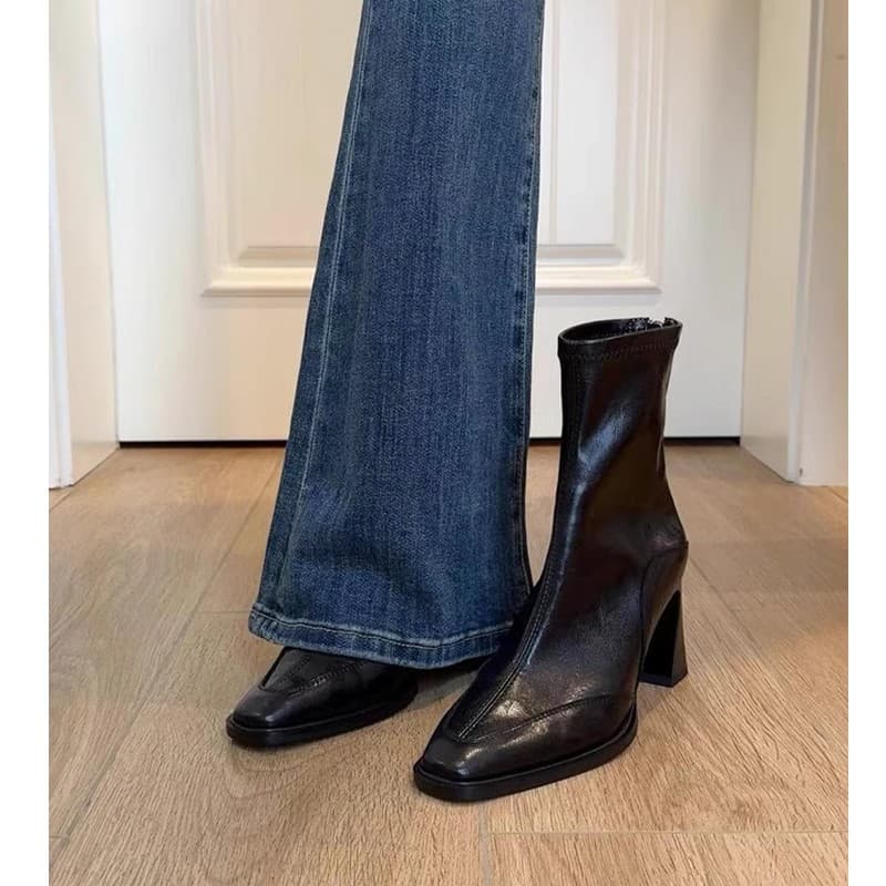 Women's Short Ankle Boots, Chunky Heel Square Toe Slim Boots, Retro Martin Boots, British Style Short Boots