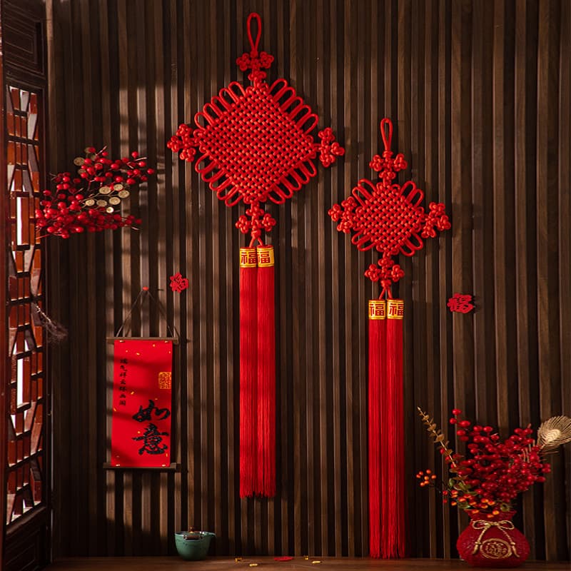 DL Premium Red Chinese Knot Ornament for Wealth, New Style Living Room or Entryway Feng Shui Decoration