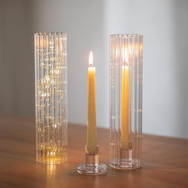 Retro vertical pattern hurricane glass candlestick set transparent cylinder windproof cover wedding atmosphere decorative candle holder