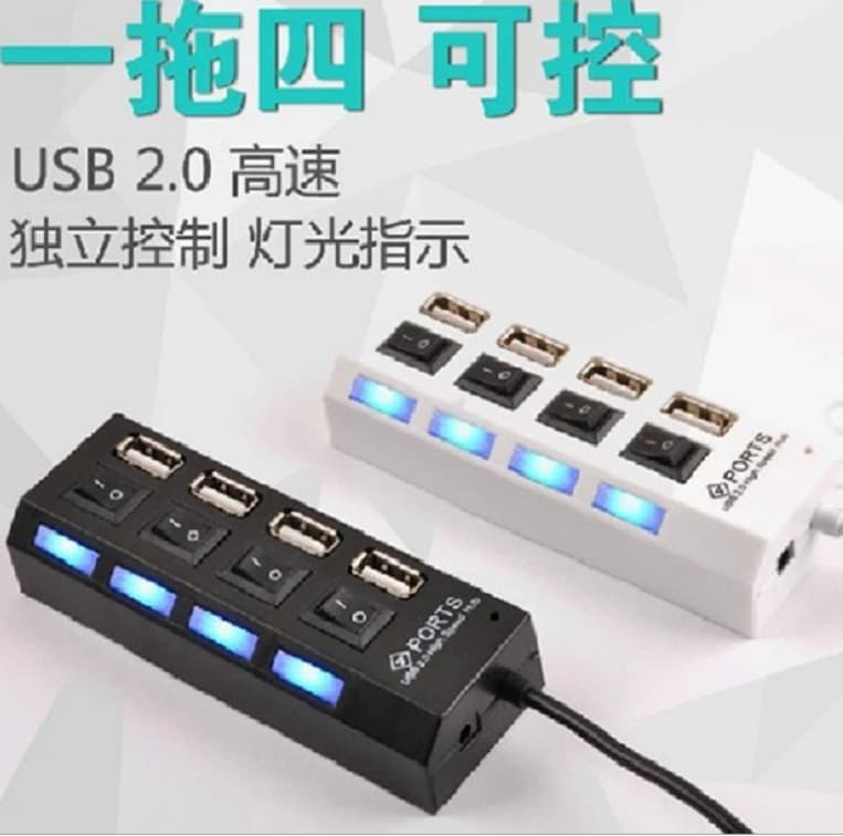 Long gold brick with 4 ports USB HUB2.0 hub independent switch with indicator light one for four usb hub