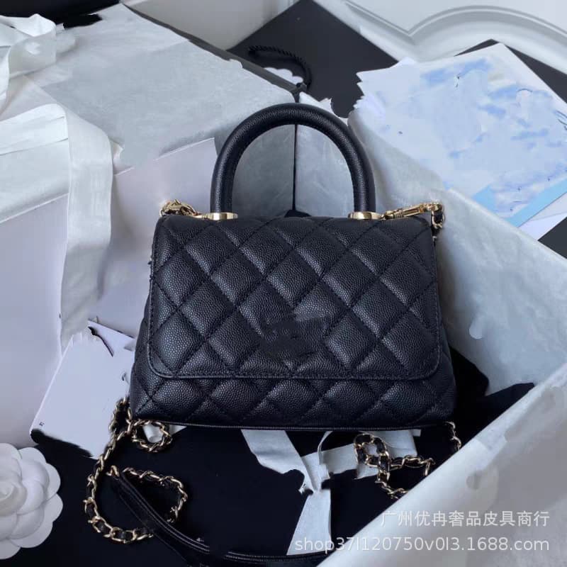 Guangzhou Foreign Trade Top Quality Women's Bag Small Fragrance Style Caviar Diamond Lattice Chain Coco Handle Handbag