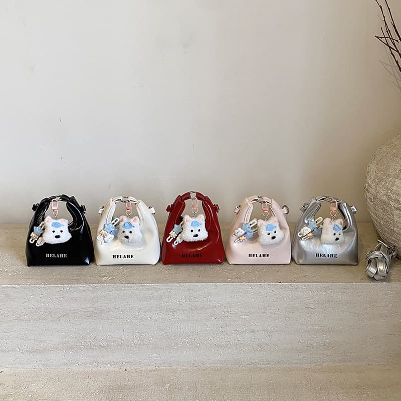 Children's Bag Autumn/Winter New Retro Oiled Leather Mini Handbag Cute Dog Crescent Bag Earphone Lipstick Crossbody Bag