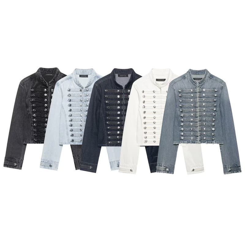 UNIZERA Women's 2026 Summer New Arrival Fashion Button-Trimmed Round Neck Napoleon Denim Jacket 0695074