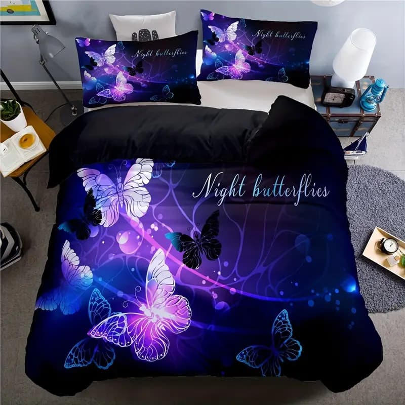 Dream Butterfly Down Comforter Cover Set Purple Bedding Set for Bedroom Guest Room Decoration Cross-Border Home Textiles