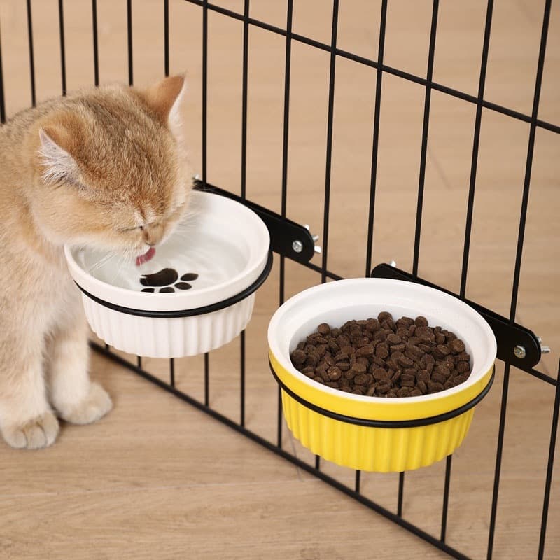 Rabbit Bowl Cat Bowl Ceramic Anti-Tipping Hanging Pet Bowl Water Bowl Hanging Cat Bowl Wall-Mounted Dog Cage Bowl