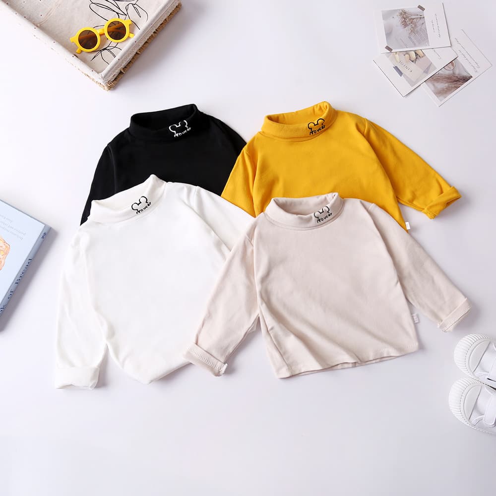 [Custom] Children's Base Layer Shirt, Boys' Top, Girls' Inner Wear, Autumn/Winter Long Sleeve T-Shirt, Turtleneck, Mid-High Neck