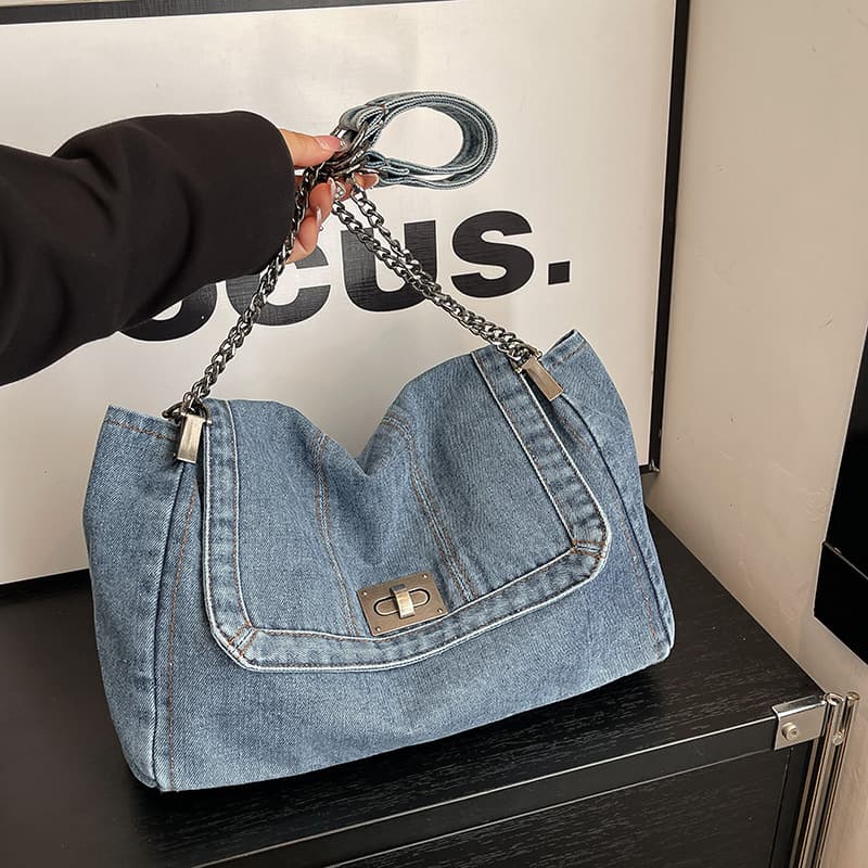 Korean-style high-end niche design chain denim casual women's bag 2025 new fashion versatile shoulder crossbody bag