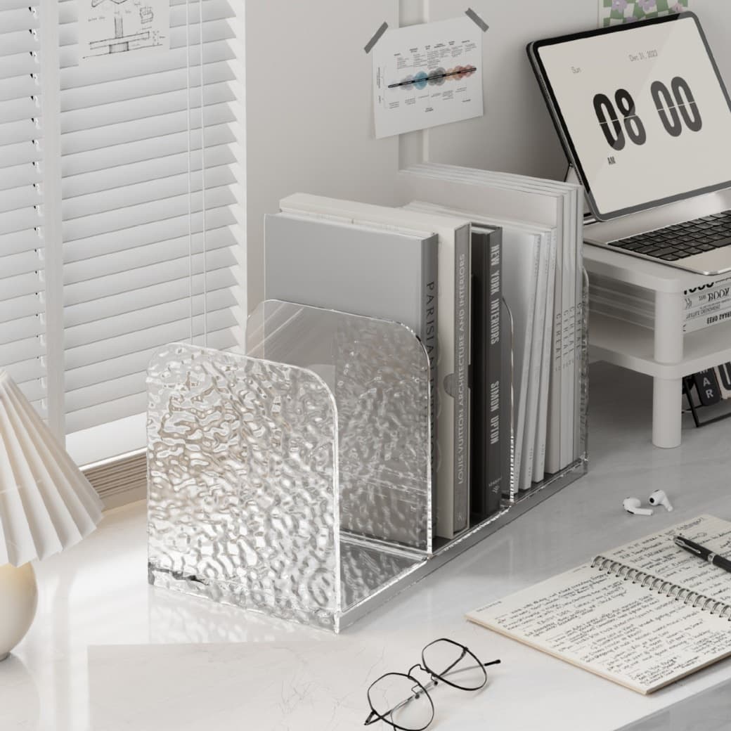 Glacier pattern book stand desk file pen holder bookshelf office student desktop storage light luxury transparent storage rack