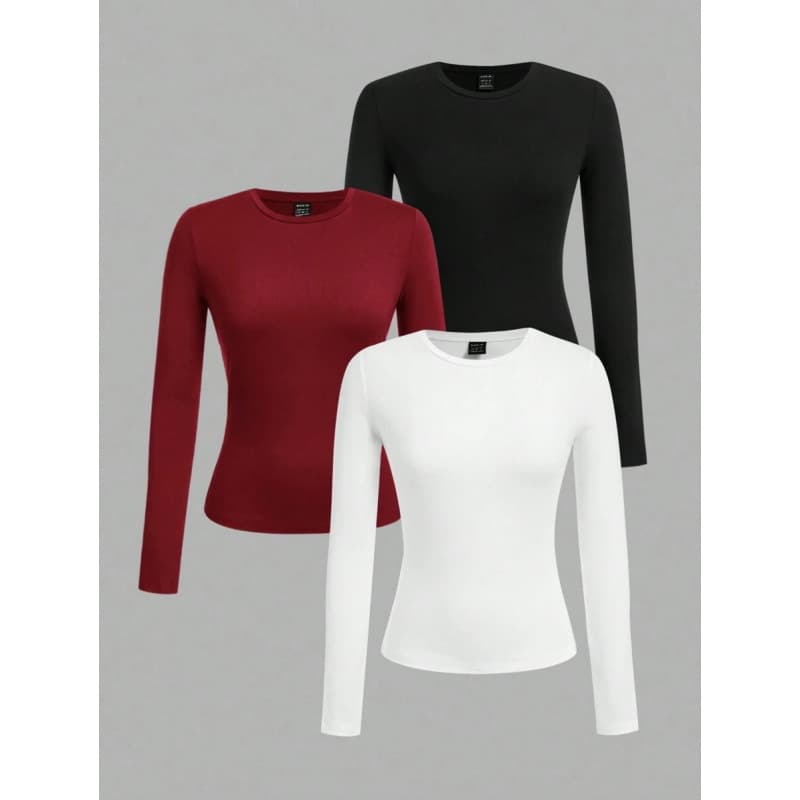 AliExpress Autumn New Arrival Export T-Shirts 3-Piece Set Women's Casual Long Sleeve Round Neck Slim Fit Tops