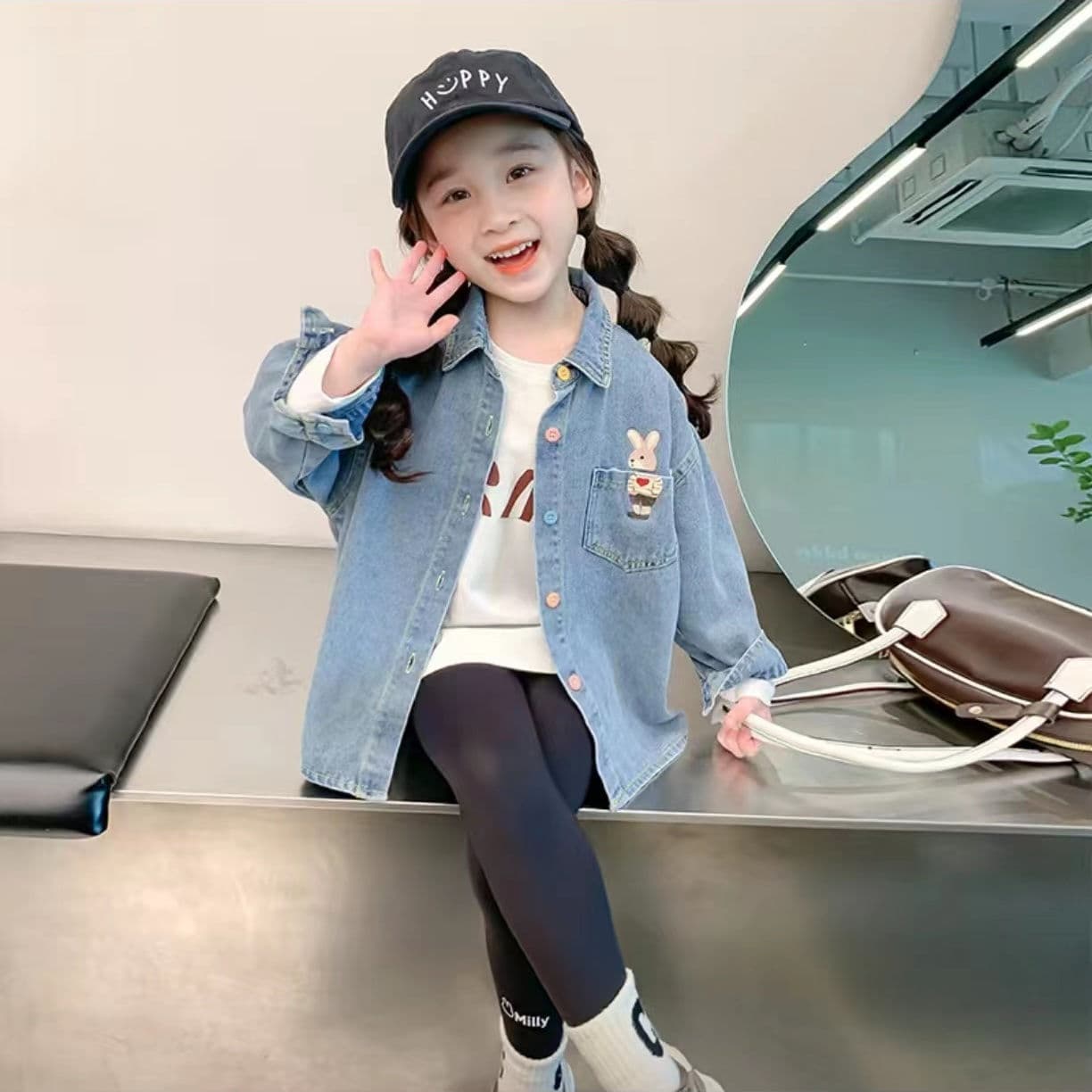 New Children's Spring/Autumn Denim Jacket, Loose-Fitting Long-Sleeve Denim Shirt for Girls